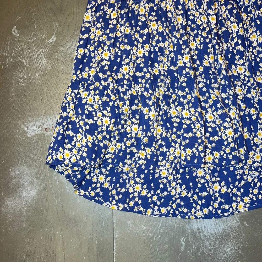 Angie Blue White Floral Sundress Short Open Tie Back Ladies Large NWT